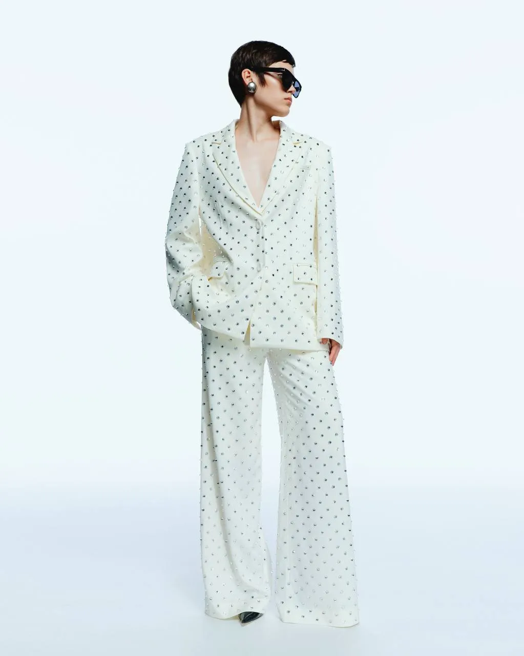 Crystal Rhinestone Embellished Blazer in Ivory sold by Santa Brand