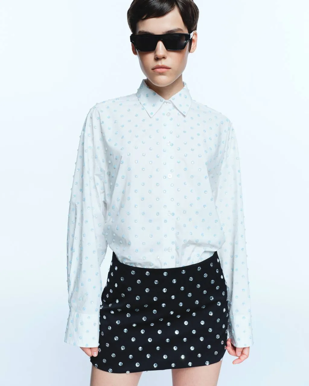 White Quartz Rhinestone Shirt in White sold by Santa Brand product image thumbnail 3