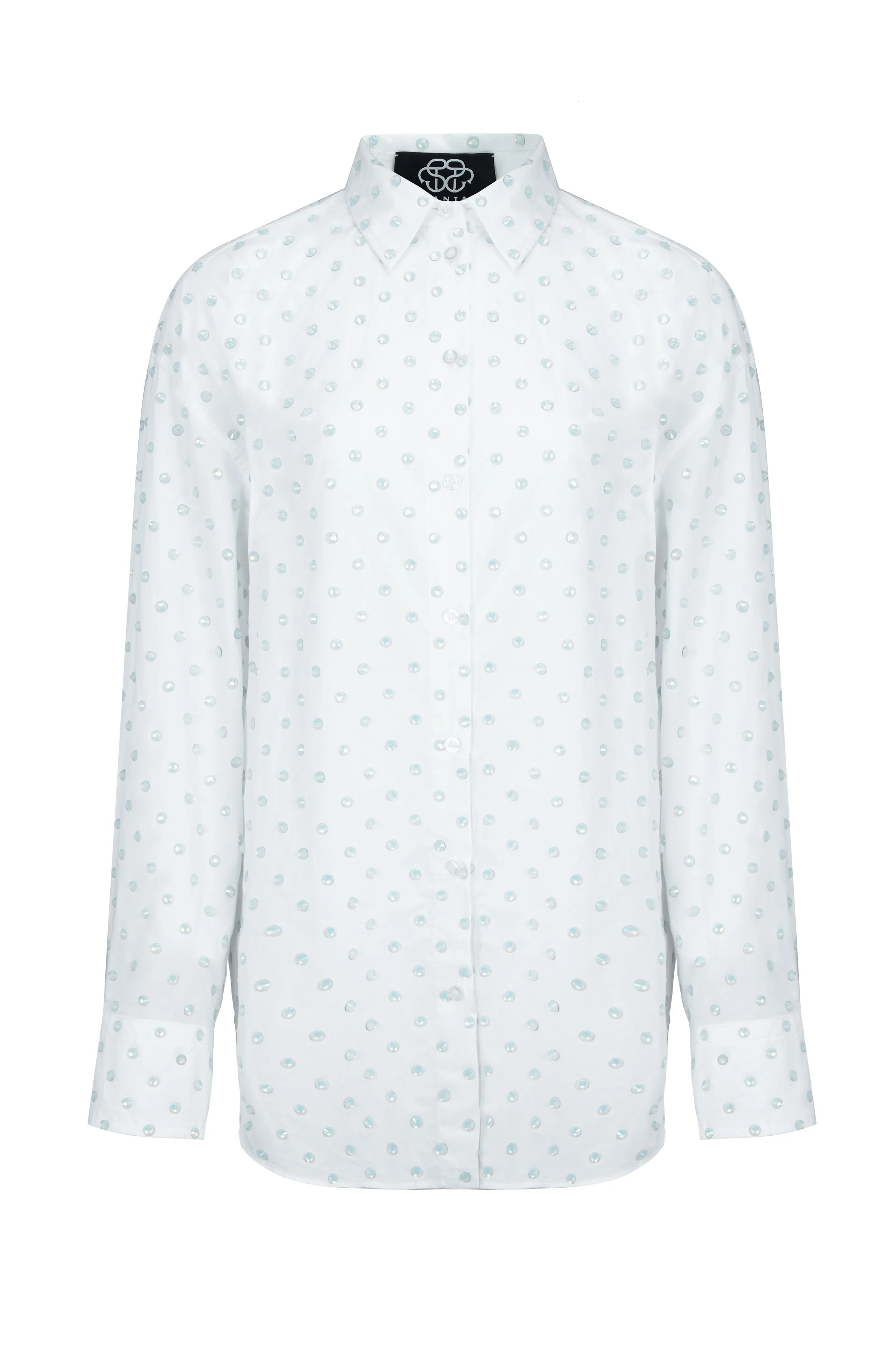 White Quartz Rhinestone Shirt in White sold by Santa Brand