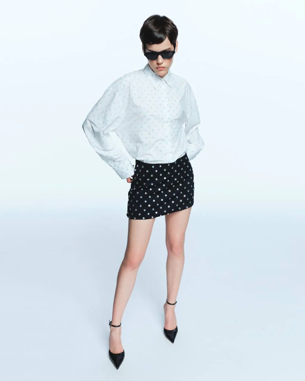 White Quartz Rhinestone Shirt in White sold by Santa Brand product image thumbnail 5