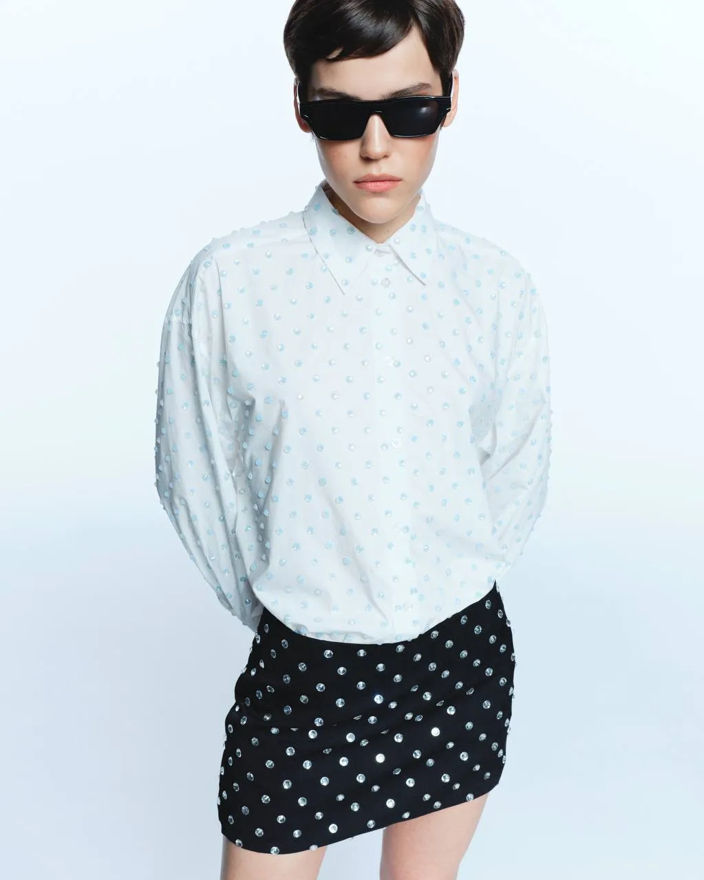 White Quartz Rhinestone Shirt in White sold by Santa Brand product image thumbnail 4