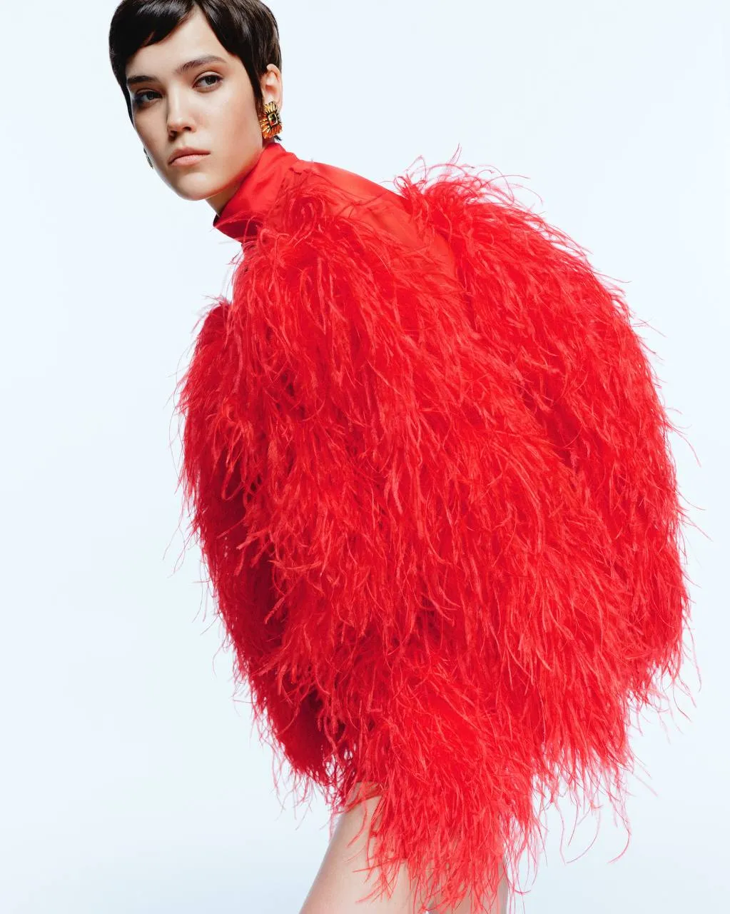 Red Silk Mini Dress with Feathers sold by Santa Brand