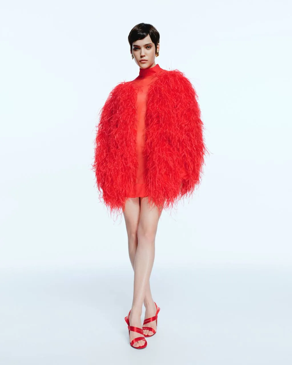 Red Silk Mini Dress with Feathers sold by Santa Brand product image thumbnail 4