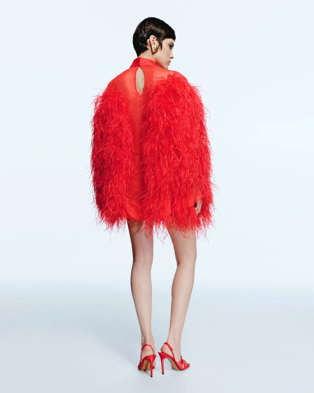 Red Silk Mini Dress with Feathers sold by Santa Brand product image thumbnail 5