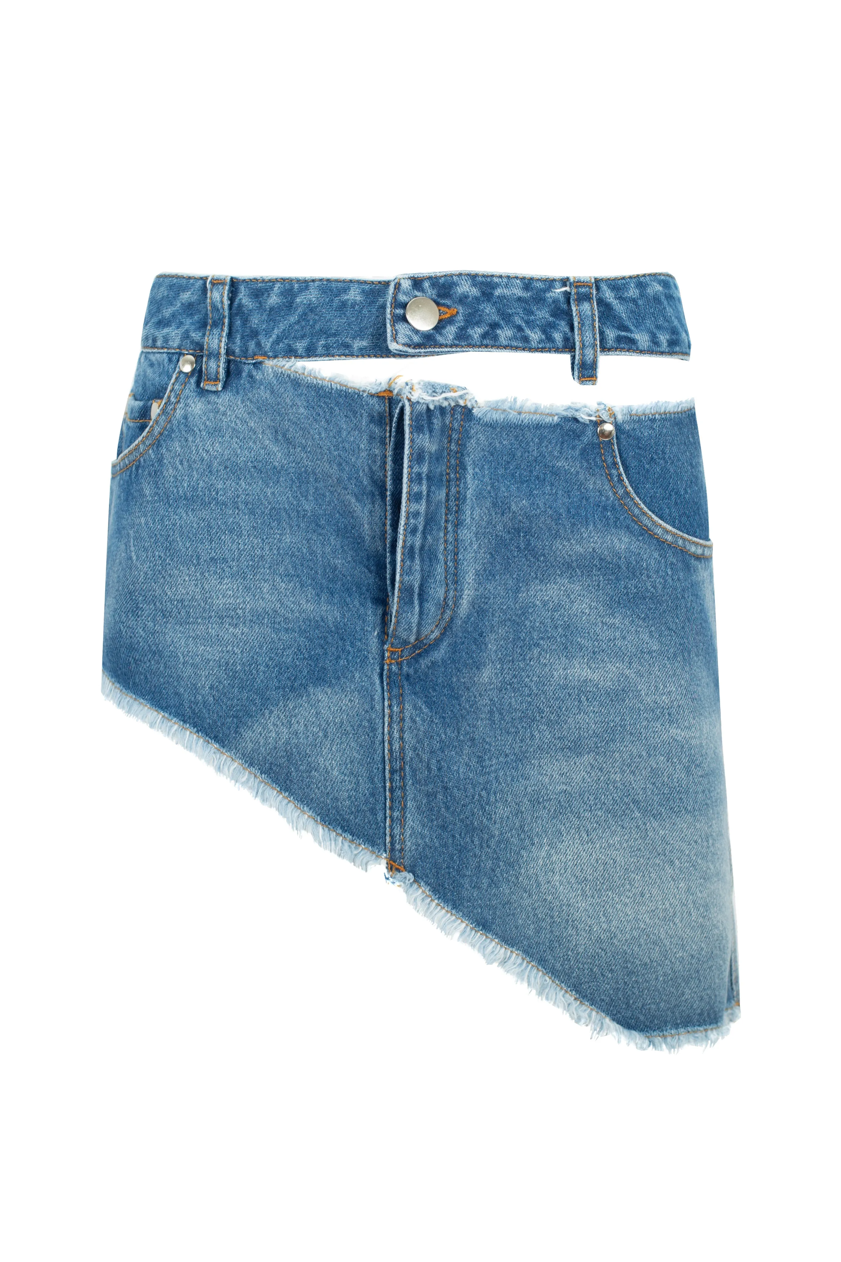 Denim mini skirt with open hip sold by Santa Brand