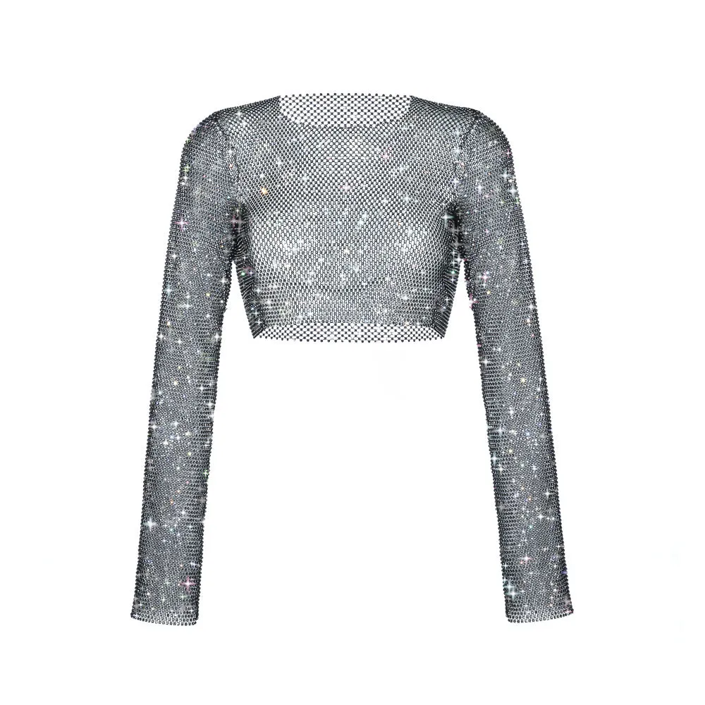 Sparkle Black Long Sleeve Crop Top sold by Santa Brand product image thumbnail 2