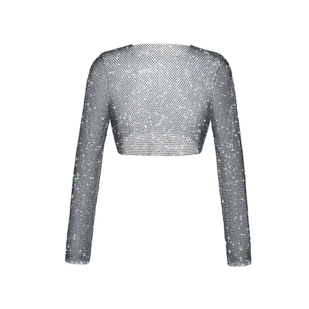 Sparkle Black Long Sleeve Crop Top sold by Santa Brand product image thumbnail 3