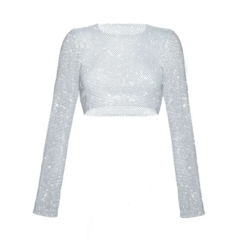 Sparkle White Long Sleeve Crop Top sold by Santa Brand