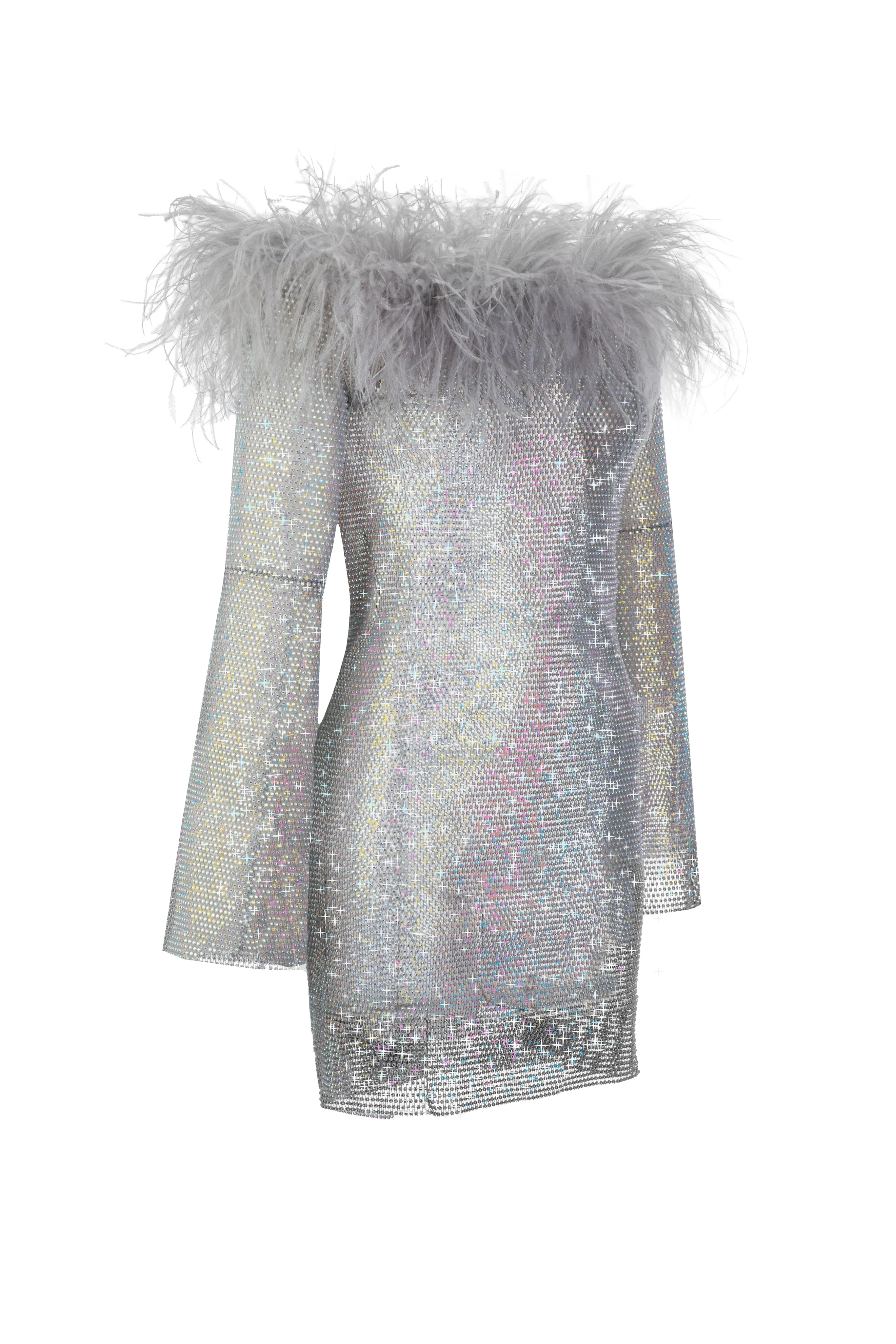 Sparkle Silver Mini Feathers Dress with Open Shoulders sold by Santa Brand product image thumbnail 2