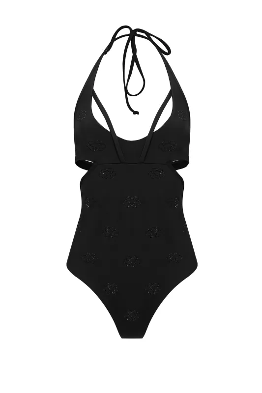 Black Monogram one piece swimsuit sold by Santa Brand