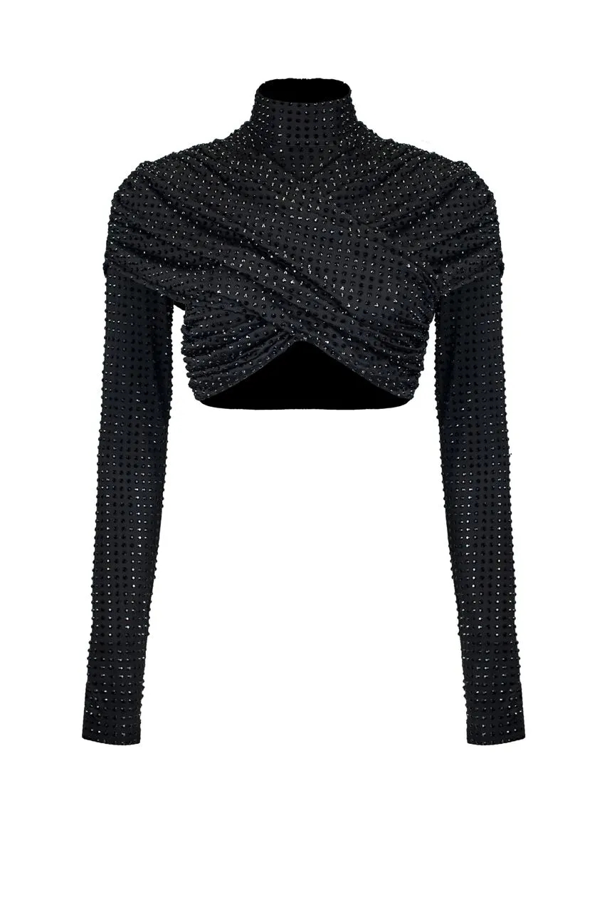 Diamante crop top with sleeves sold by Santa Brand product image thumbnail 3