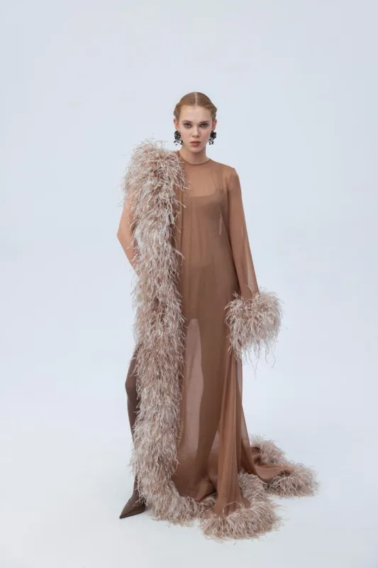 Maxi feather dress sold by Santa Brand