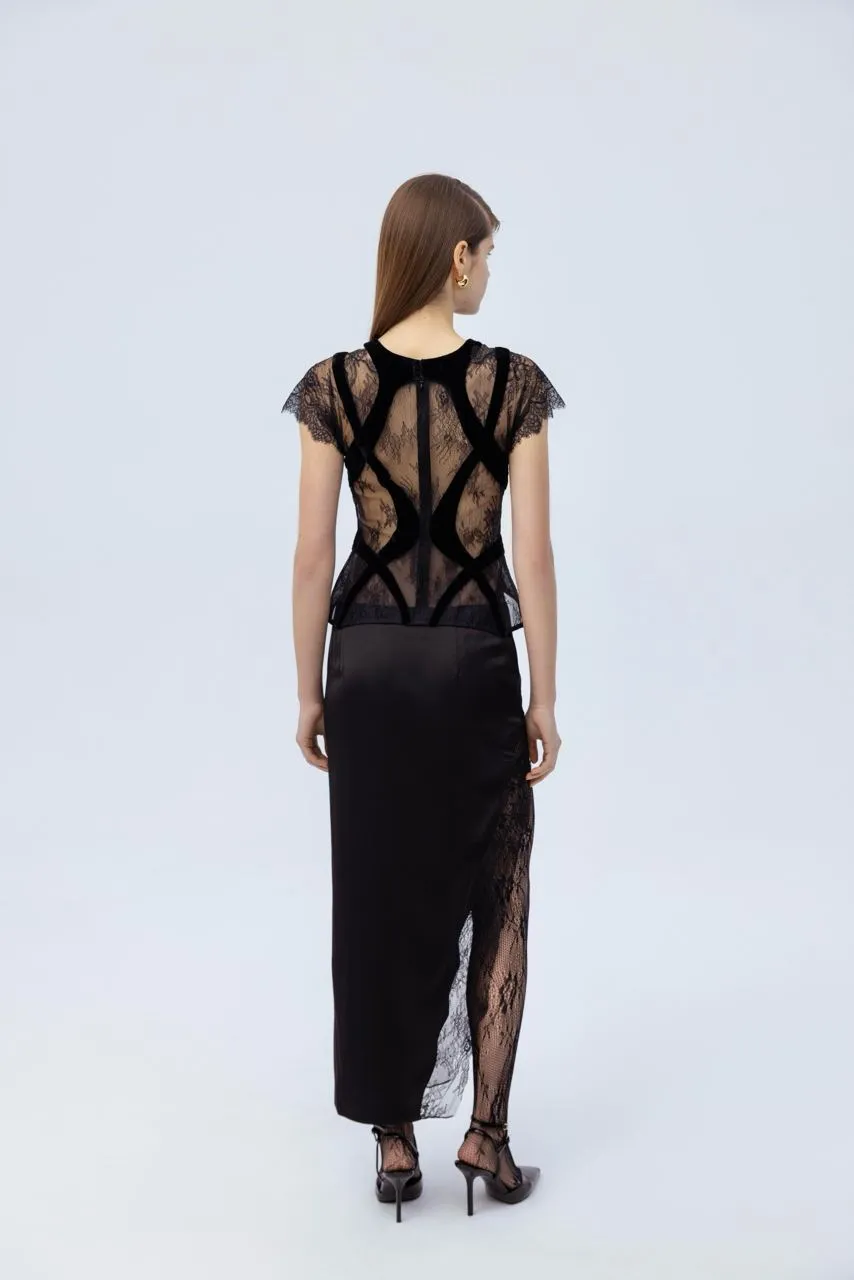 Lacet midi skirt with soft velvet sold by Santa Brand product image thumbnail 4