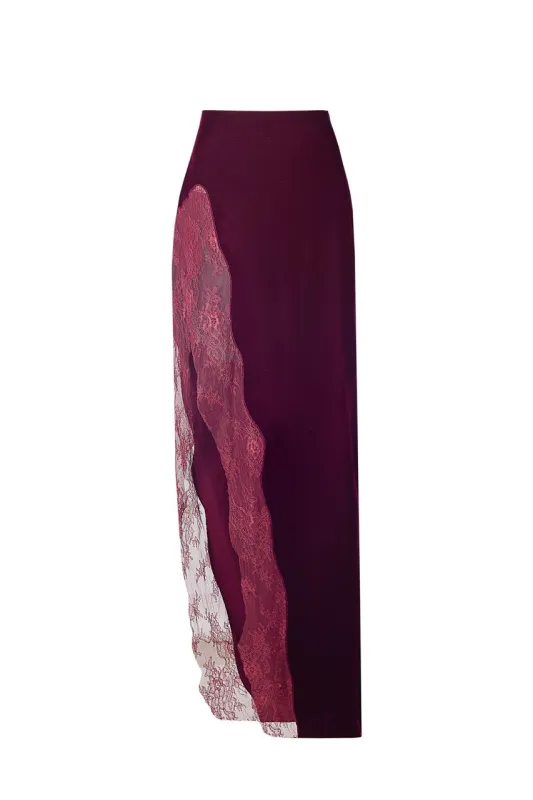 Lacet maxi skirt with soft velvet sold by Santa Brand
