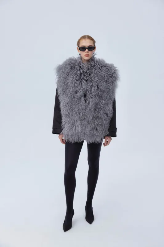 Set: bomber + mini skirt + fur collar sold by Santa Brand