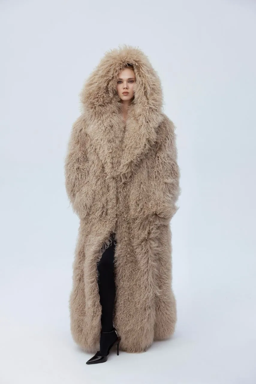 Long fur coat with hood sold by Santa Brand