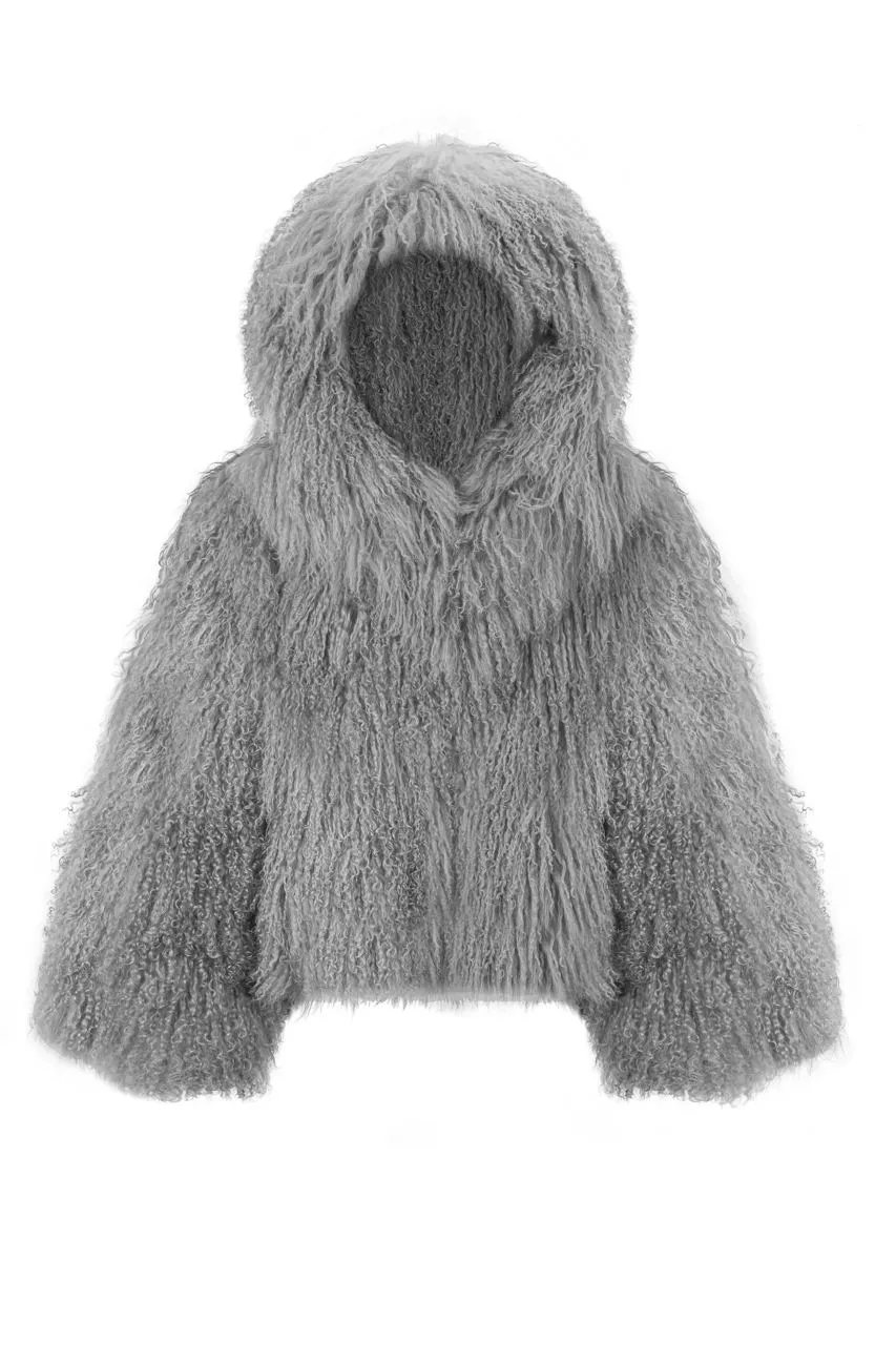 Short fur coat with hood sold by Santa Brand