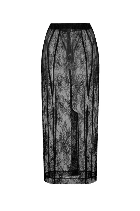 Lace midi skirt with silhouette lines sold by Santa Brand
