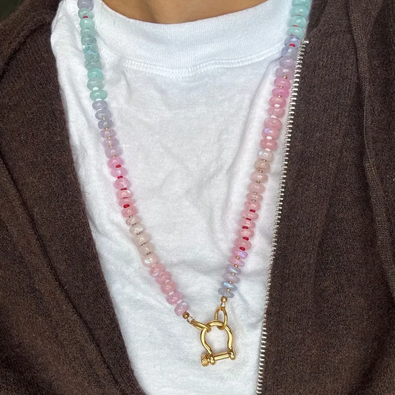 Valentine moonstone with gold carabiner sold by Spicy Dan