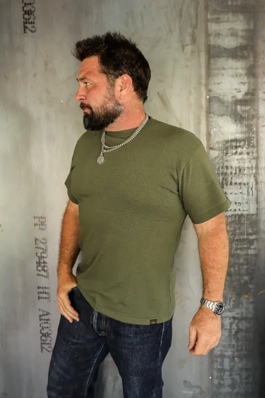 6.5oz Loopwheel Crew Neck T-Shirt With Longer Body - Olive IHT-1610L-OLV sold by Iron Shop Provisions