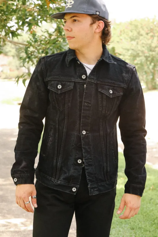 19oz Left-Hand Twill Selvedge Denim Type III Jacket - Indigo Overdyed Black IH-526Lod sold by Iron Shop Provisions