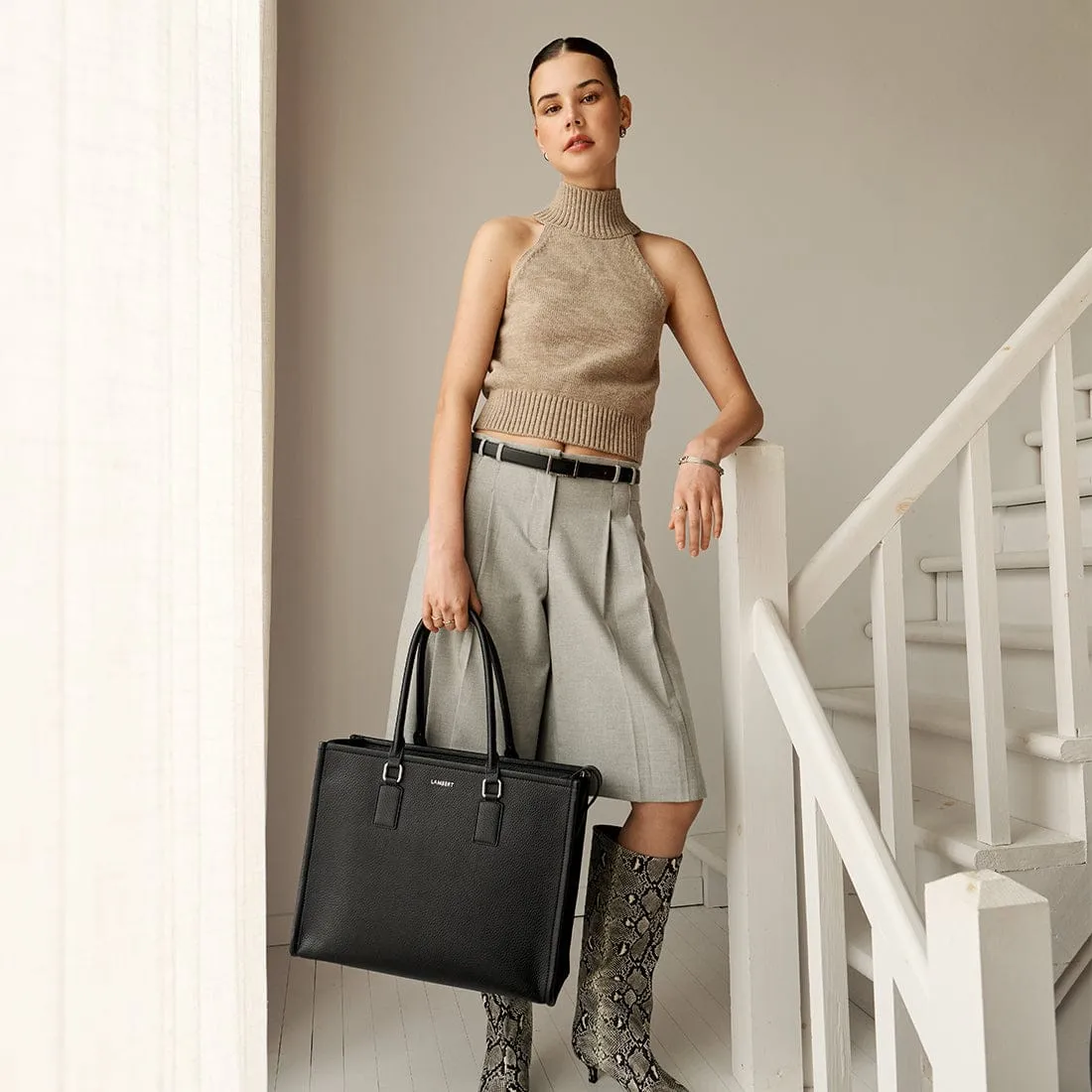 The Valentina - 2-in-1 Black Vegan Leather Tote Bag sold by Lambert product image thumbnail 2