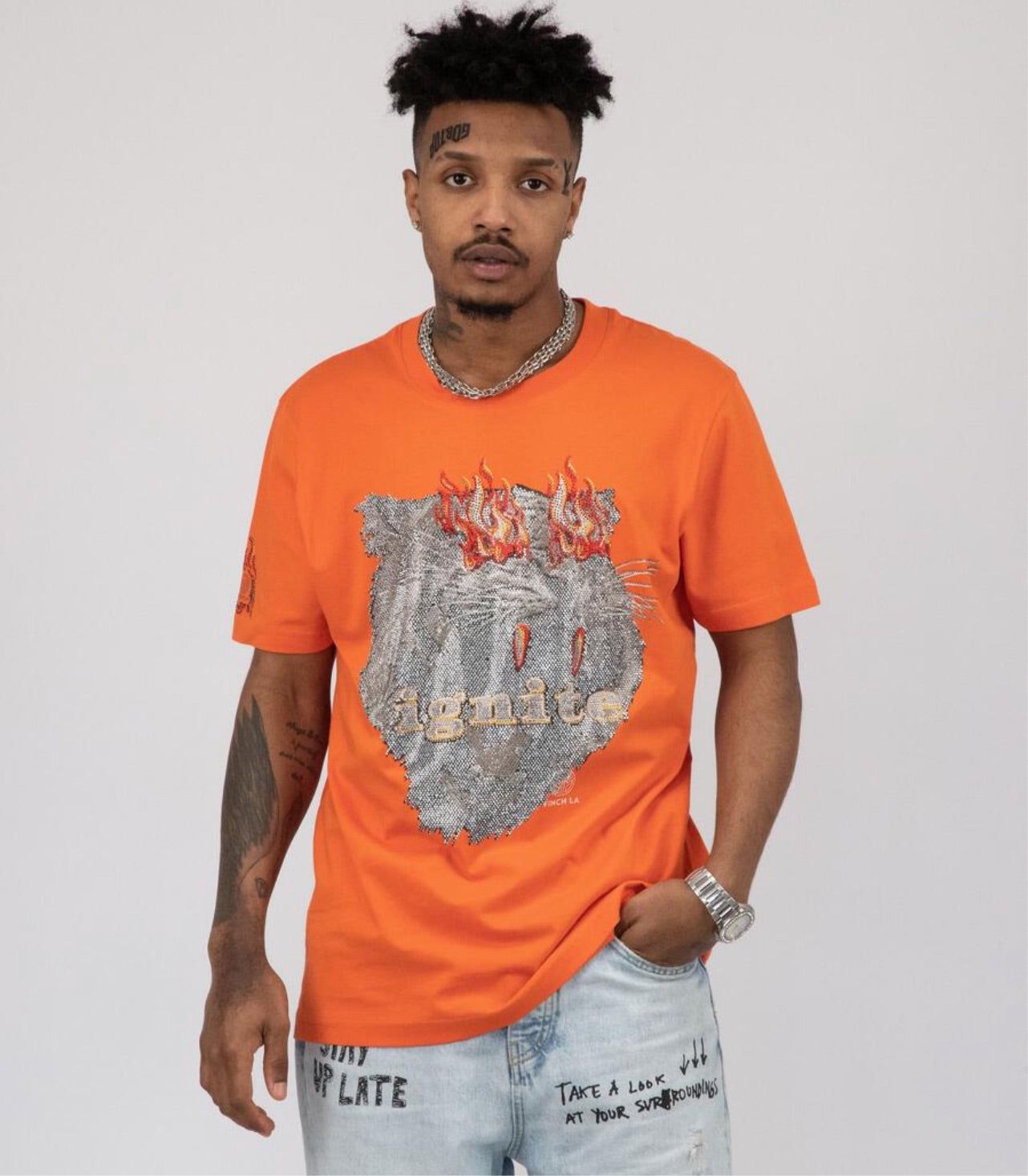 Finch LA Brand Streetwear Mens Rhinestone Tee Shirt sold by Unleashed Streetwear