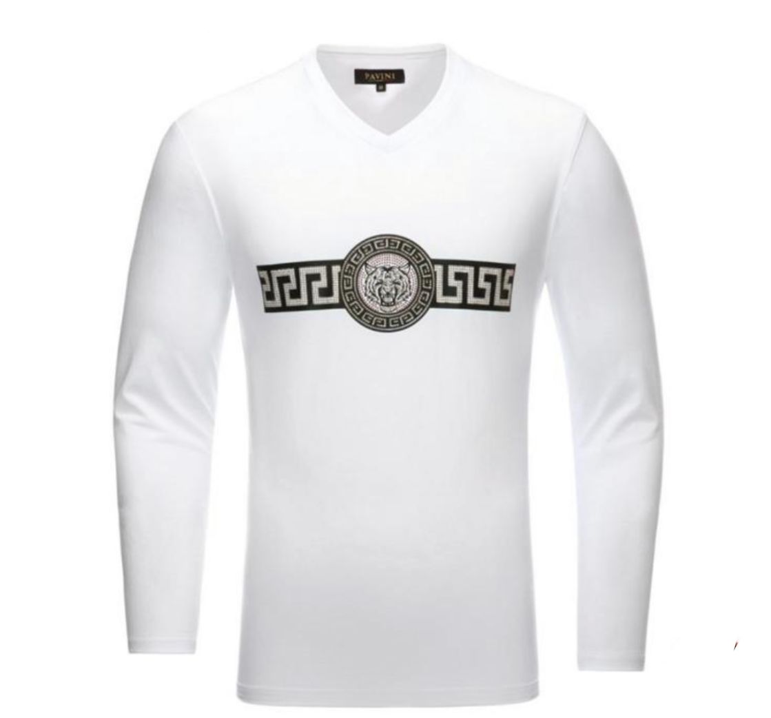 Italian Designer Men’s White Crew Neck Chain Print Long Sleeve Shirt sold by Unleashed Streetwear