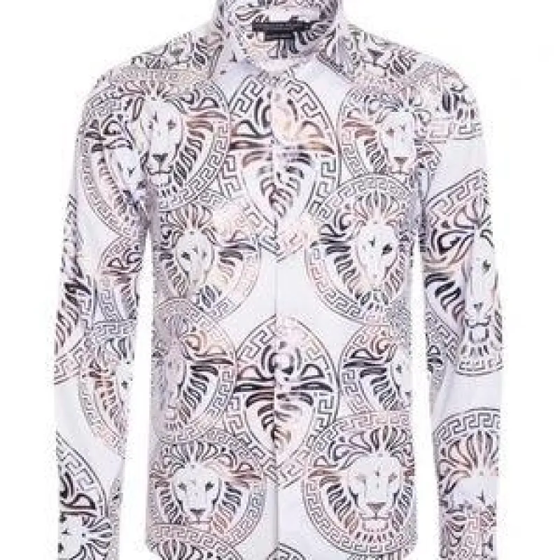 Italian Designer Print White Gold Mens Dress Shirt made by Unleashed Streetwear