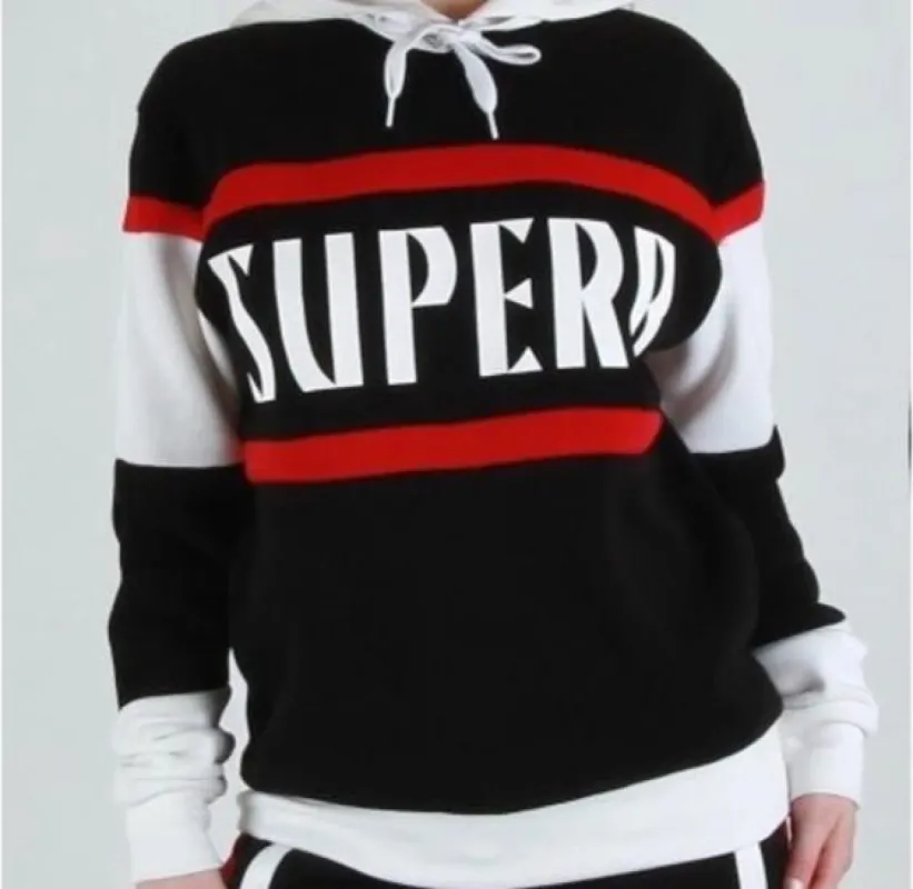 Women’s Black Red White Stripe Hoodie Hooded Sweatshirt sold by Unleashed Streetwear