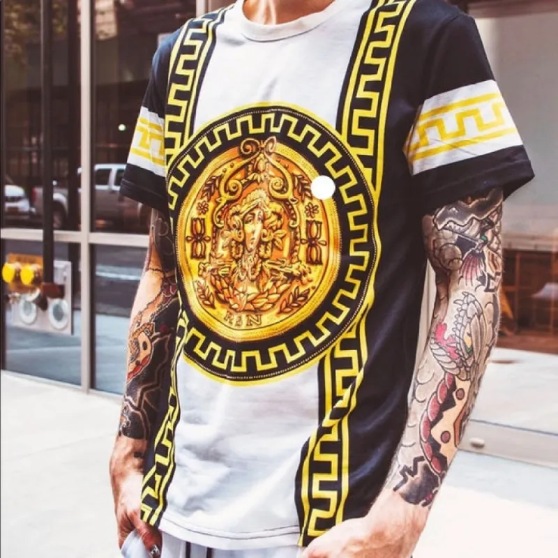 Men’s Reason Black Gold Chain Print Designer T-Shirt sold by Unleashed Streetwear