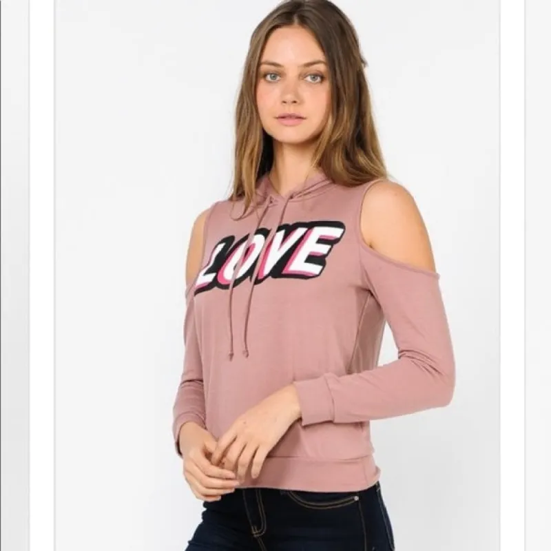 Women’s Mauve Tea Rose Dusty Pink Open Shoulder Hoodie sold by Unleashed Streetwear