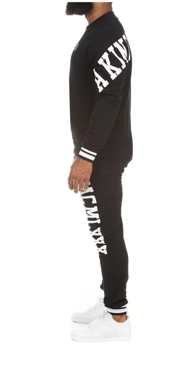 Akoo Men’s Black Crew Sweater Sweatsuit 2 Piece Set sold by Unleashed Streetwear product image thumbnail 2
