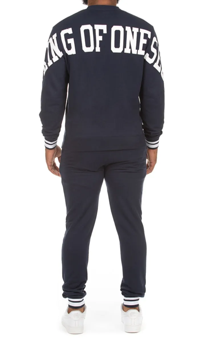 Akoo Men’s Navy Blue Crew Sweater Sweatsuit 2 Piece Set sold by Unleashed Streetwear product image thumbnail 3