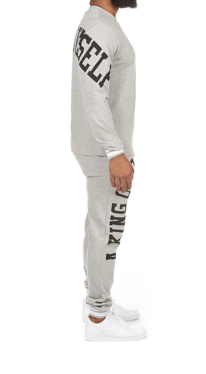 Akoo Men’s Grey Crew Sweater Sweatsuit 2 Piece Set sold by Unleashed Streetwear product image thumbnail 3