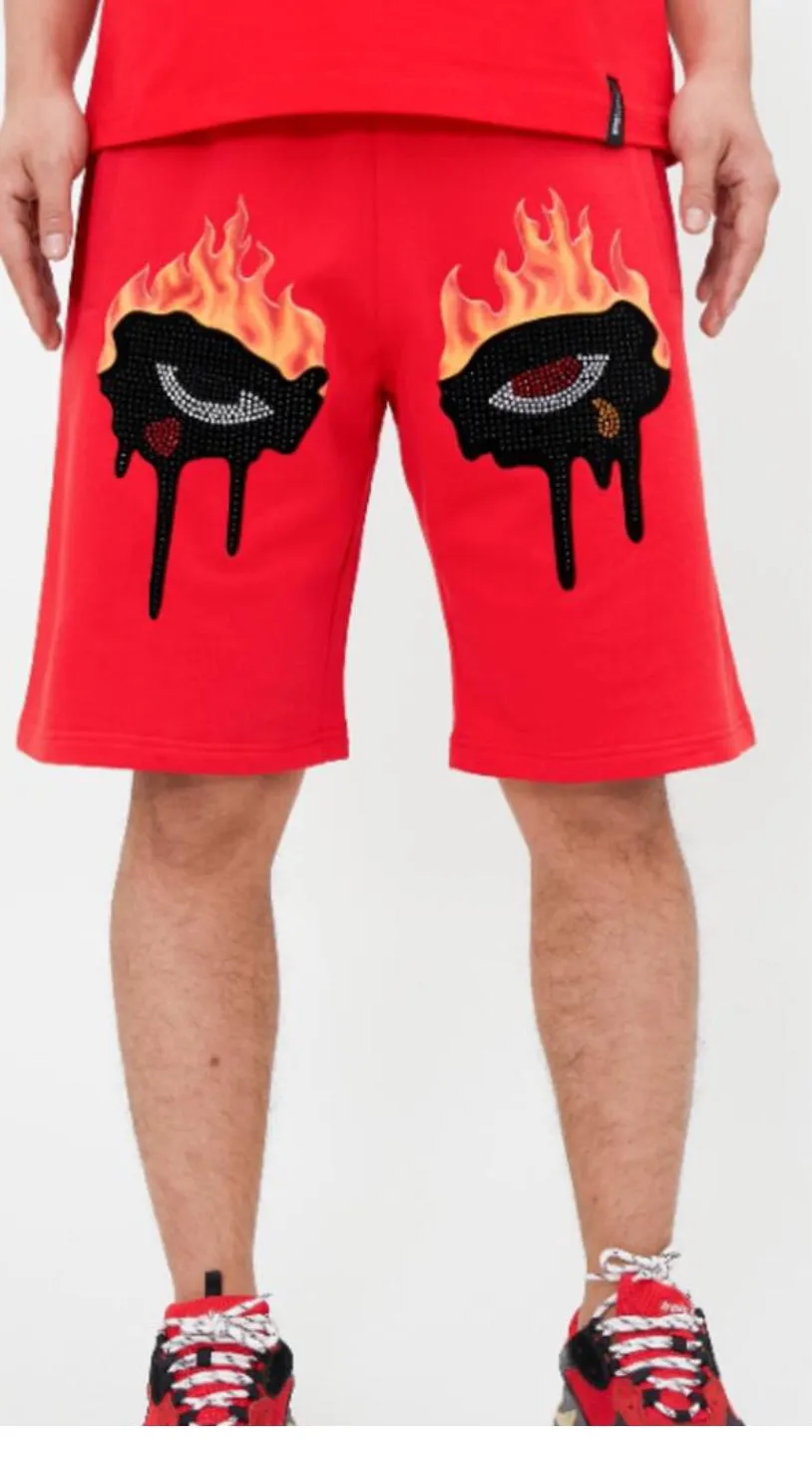 Roku Men’s Red 2 Piece Rhinestone Shorts Set sold by Unleashed Streetwear product image thumbnail 2