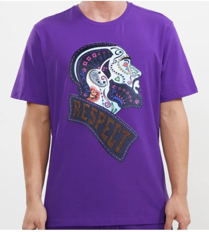 Roku Men’s Nipsey Hussle Rhinestone Purple Tee Shirt sold by Unleashed Streetwear