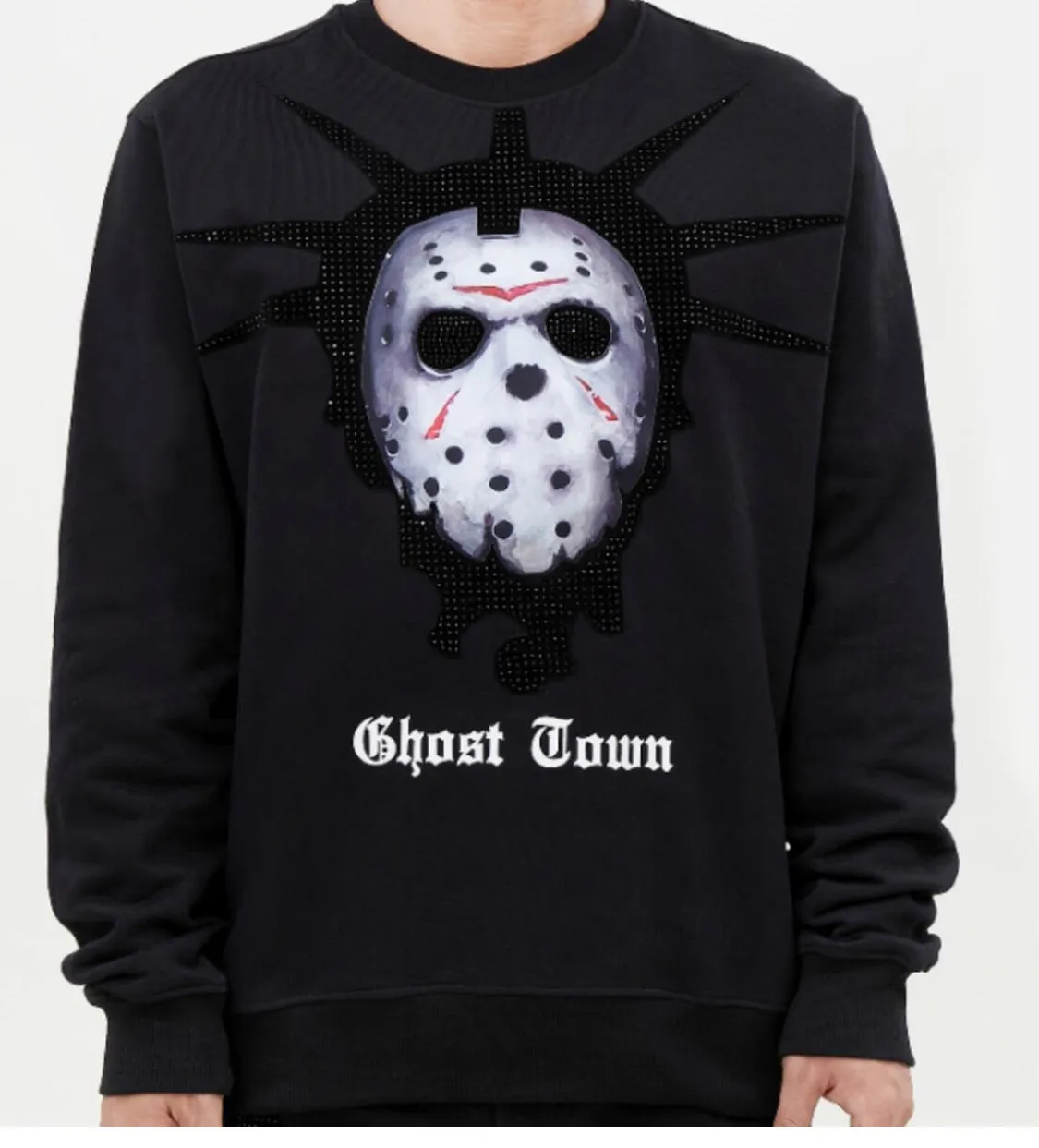 Roku Men’s Black Rhinestone Crew Sweatshirt Shirt sold by Unleashed Streetwear