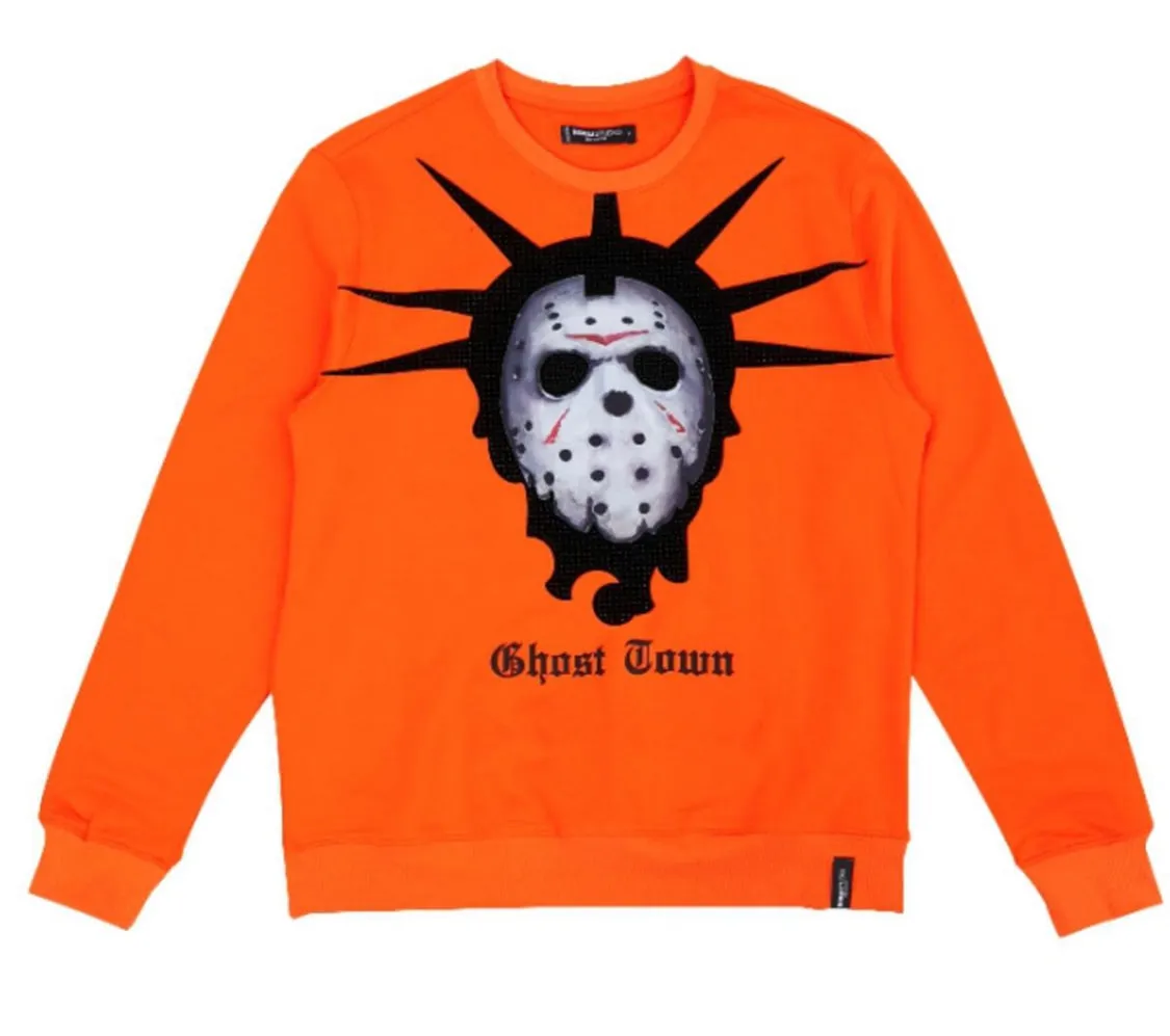 Roku Men’s Orange Rhinestone Crew Sweatshirt Shirt sold by Unleashed Streetwear product image thumbnail 3