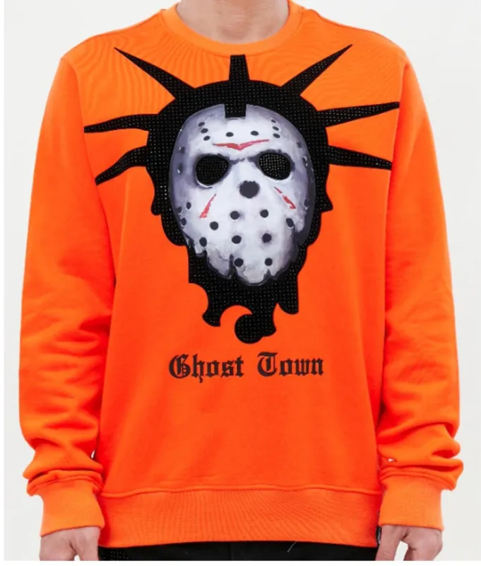 Roku Men’s Orange Rhinestone Crew Sweatshirt Shirt sold by Unleashed Streetwear