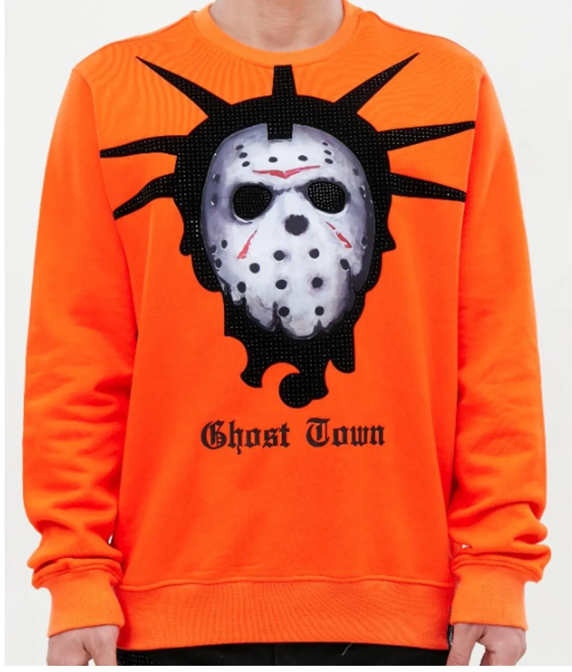 Roku Men’s Orange Rhinestone Crew Sweatshirt Shirt sold by Unleashed Streetwear