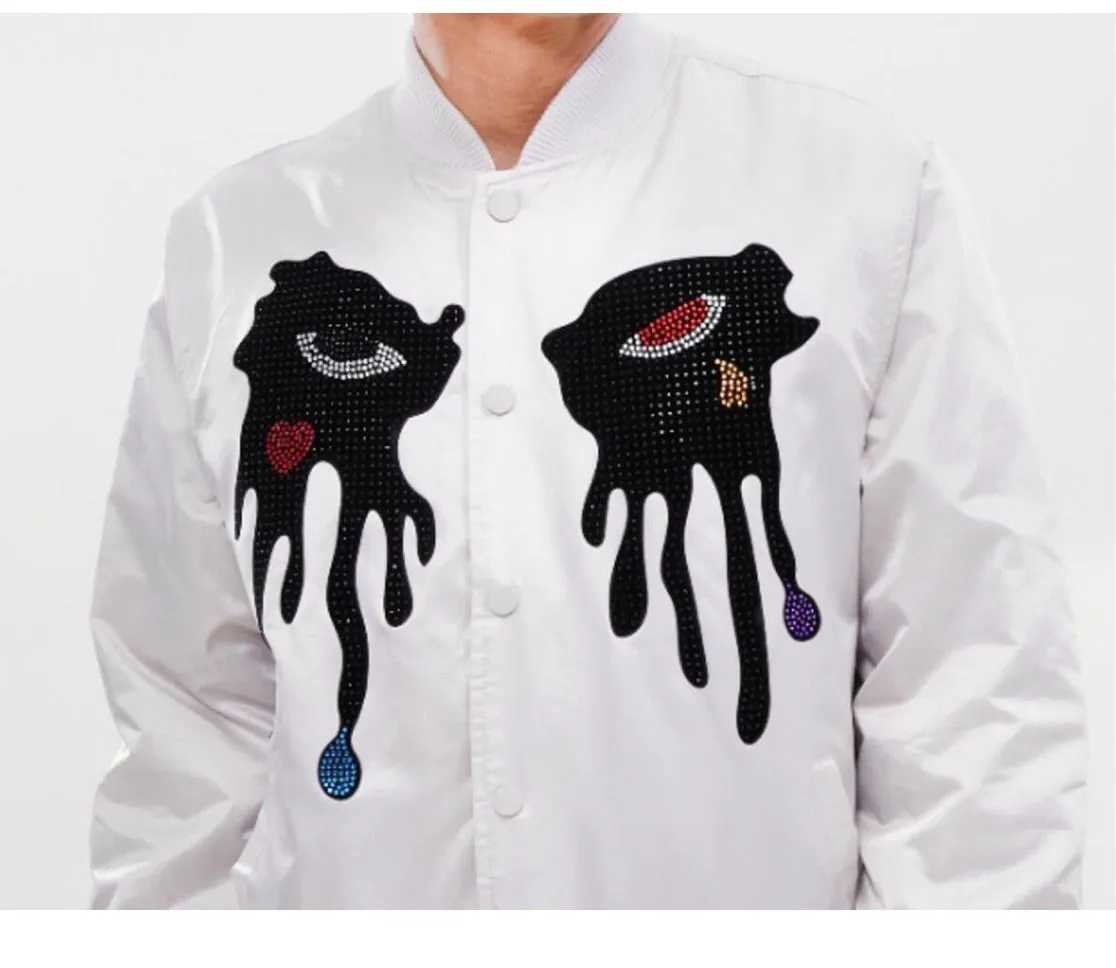 Roku Men’s Rhinestone Button Up Bomber Jacket sold by Unleashed Streetwear