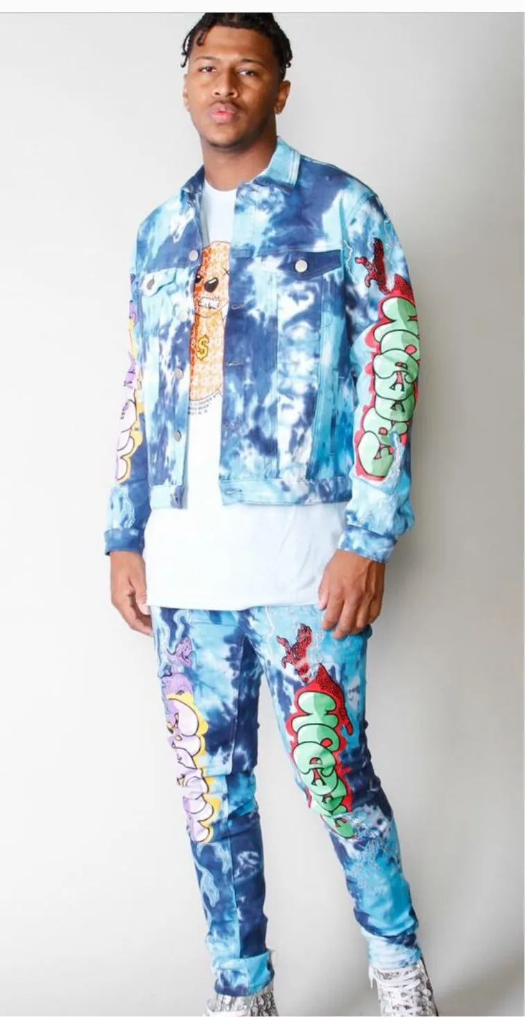 Cooper 9 Men’s Multi Color Dye 2 Piece Jean Set sold by Unleashed Streetwear