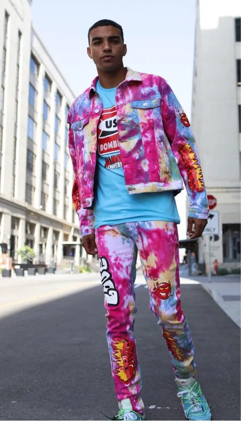 Cooper 9 Men’s Pink Dye 2 Piece Jean Set sold by Unleashed Streetwear