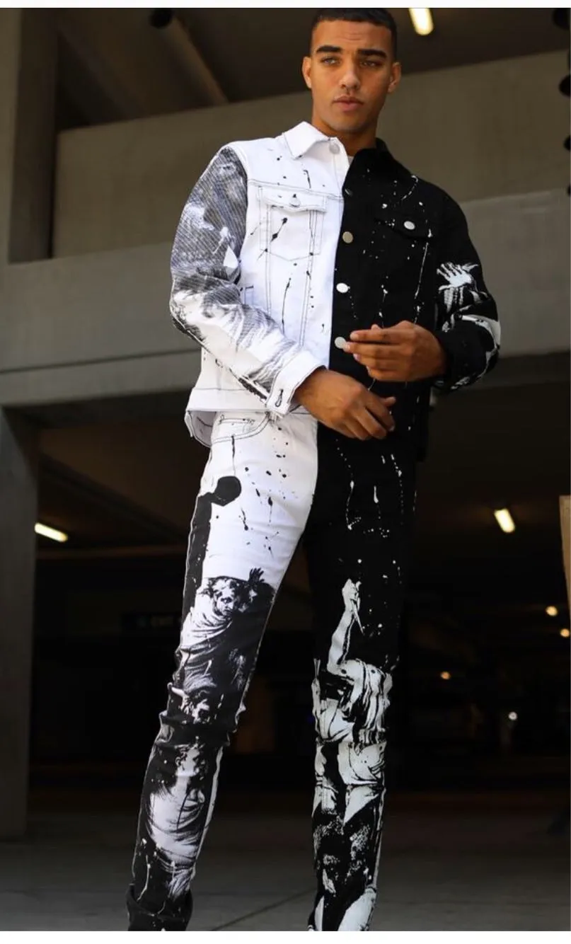 Cooper 9 Men’s White Black Paint Splatter 2 Piece Jean Set sold by Unleashed Streetwear product image thumbnail 3