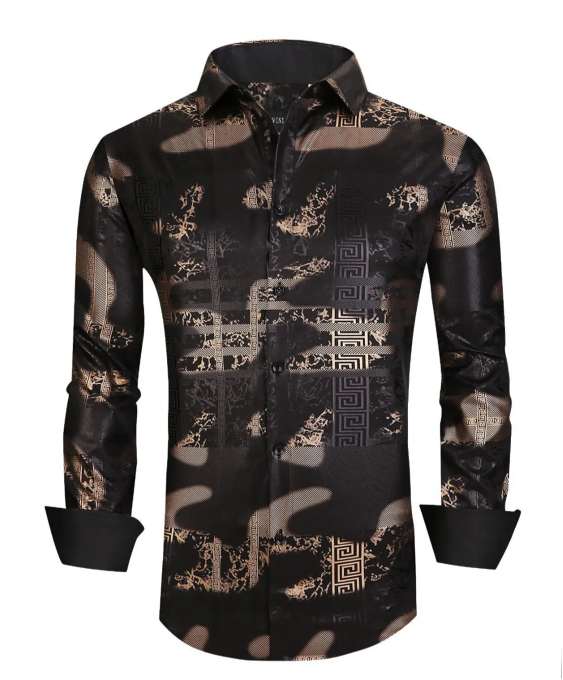 Italian Designer Men's Black Shimmering Gold Dress Shirt sold by Unleashed Streetwear