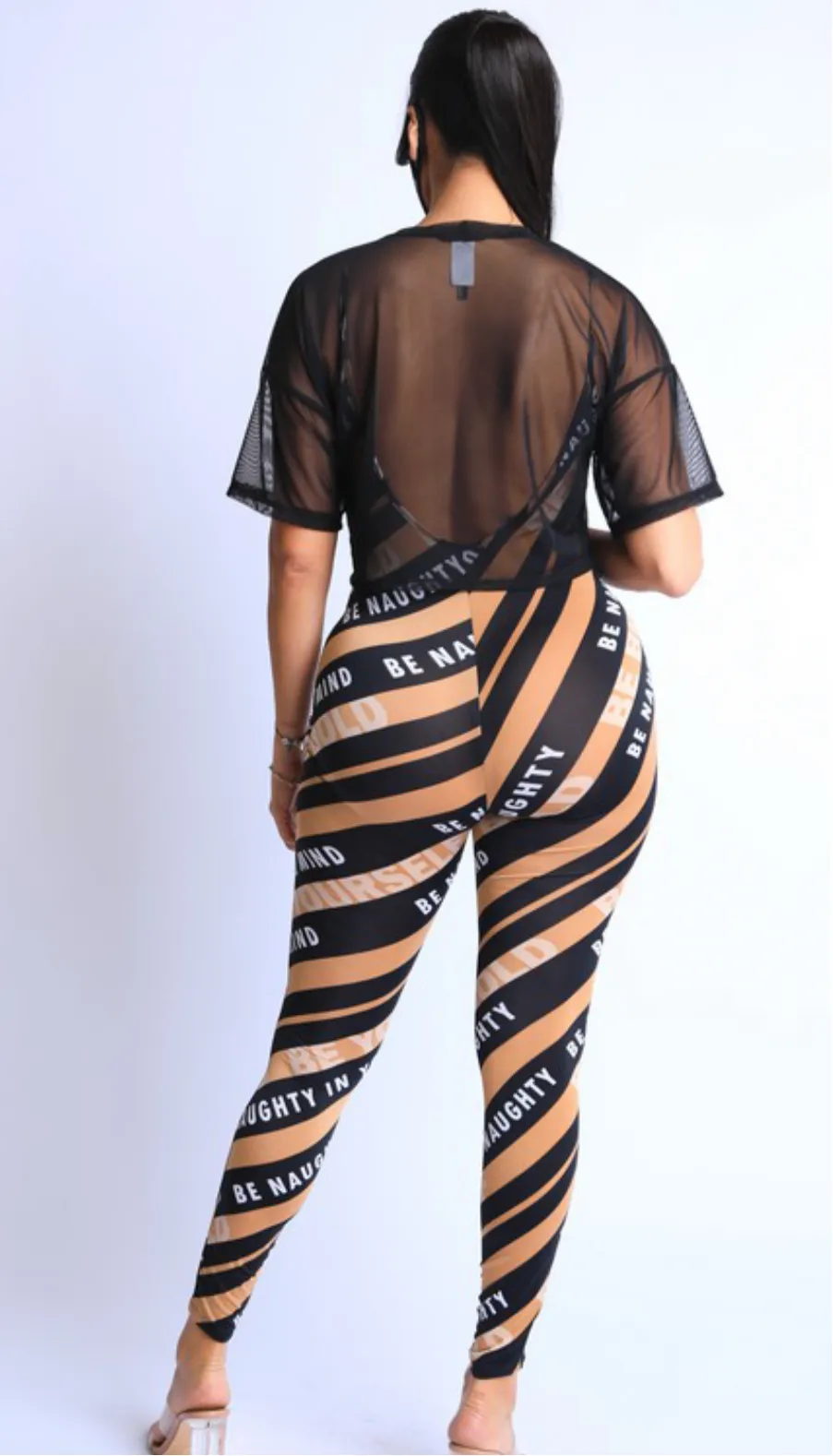 Women’s Beige Black Striped 3 Piece Set sold by Unleashed Streetwear product image thumbnail 2