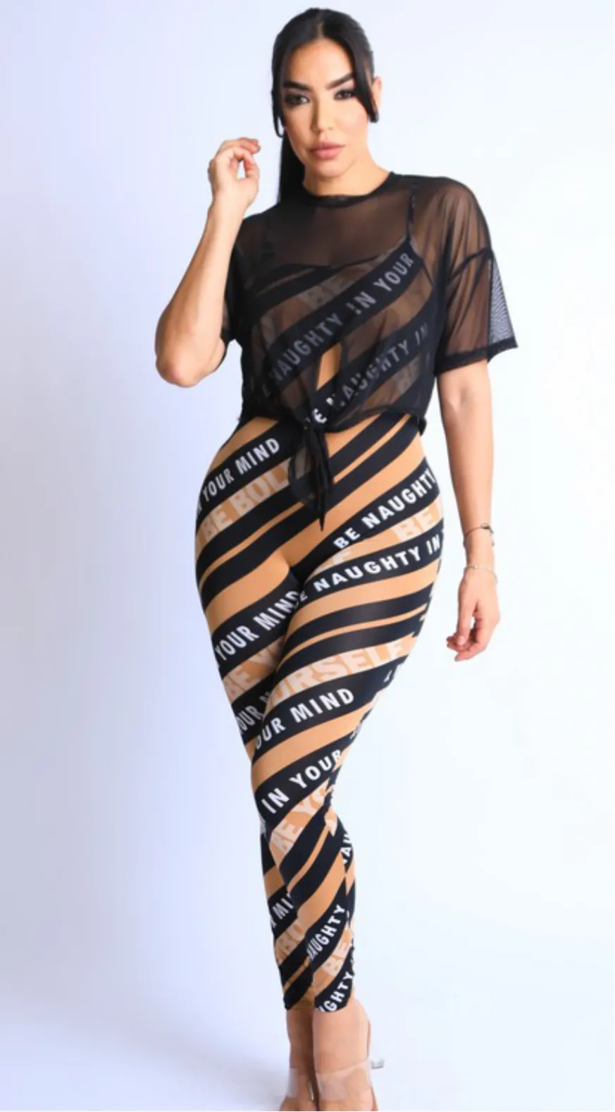 Women’s Beige Black Striped 3 Piece Set sold by Unleashed Streetwear