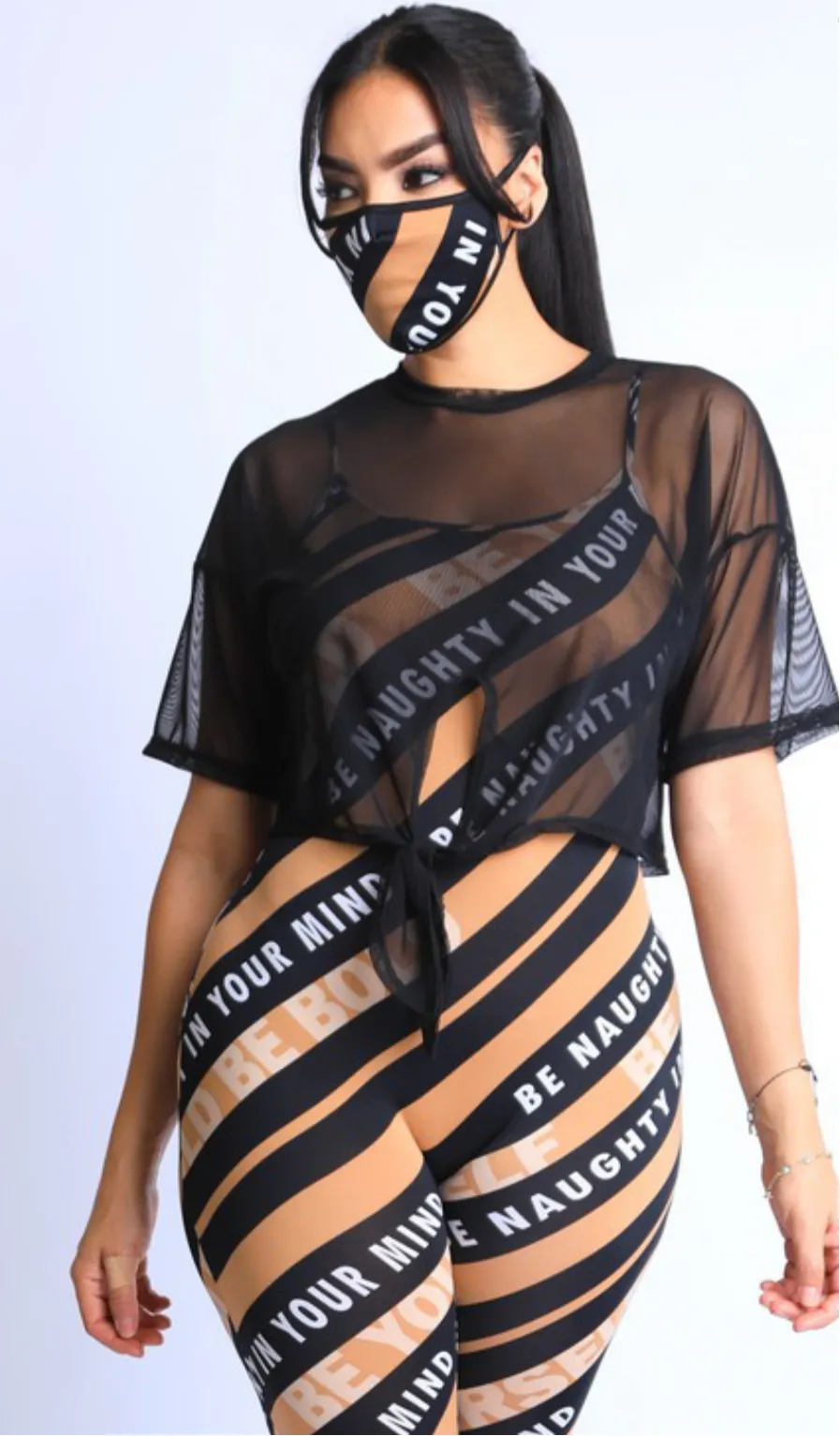 Women’s Beige Black Striped 3 Piece Set sold by Unleashed Streetwear product image thumbnail 3