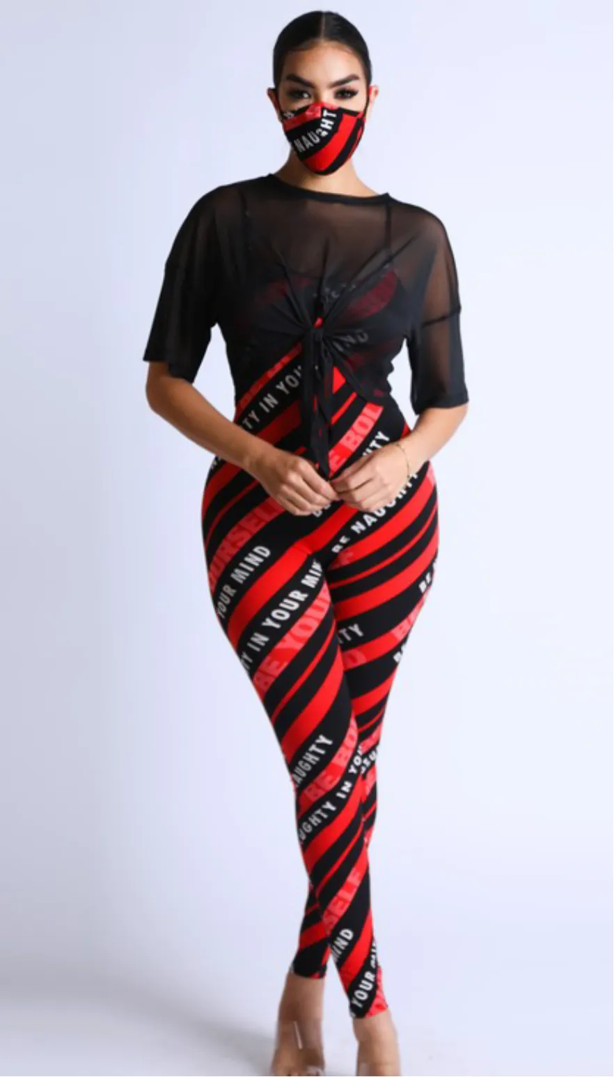 Women’s Red Black Striped 3 Piece Set sold by Unleashed Streetwear